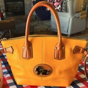 Dooney & Bourke Orange Leather Satchel with Brown Trim